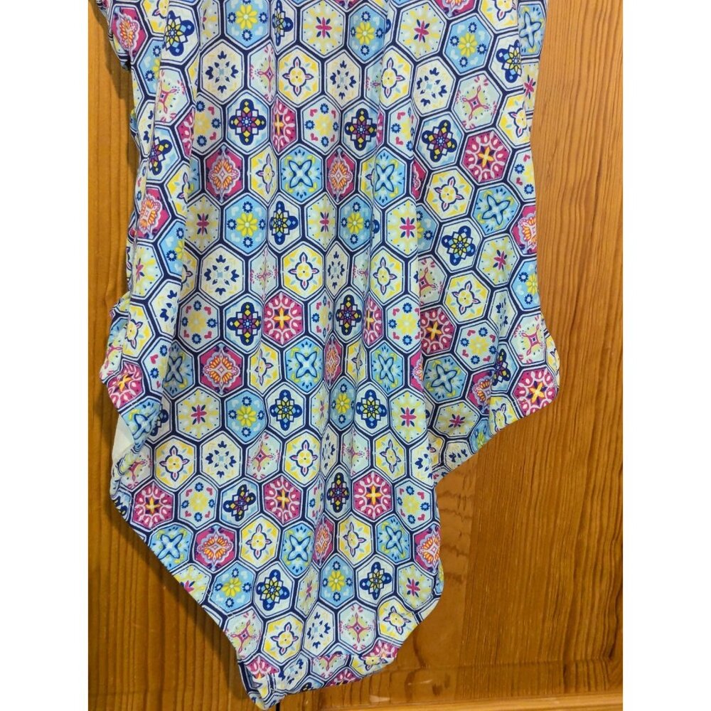 Bal Barbour Womens Swimsuit 14‎ One Piece V Neck, Blue & White Geometric - Picture 9 of 16